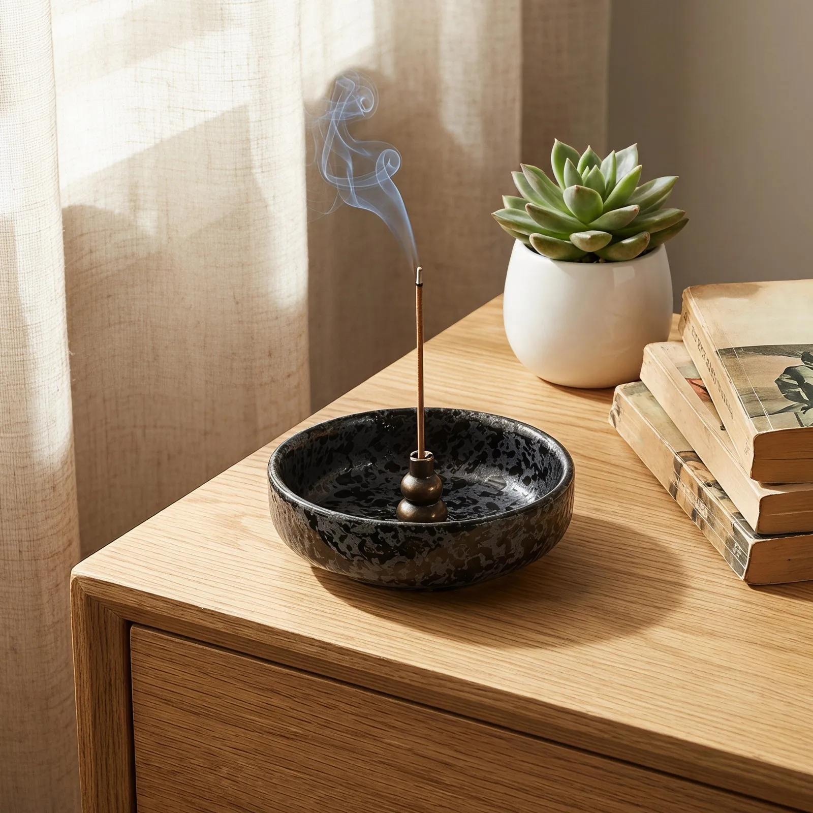 Ceramic Incense Holder Matte Glazed Circular Tray 3.54x3.54x1.06in Stable Ash Catcher for Home Aromatherapy Meditation Bedroom