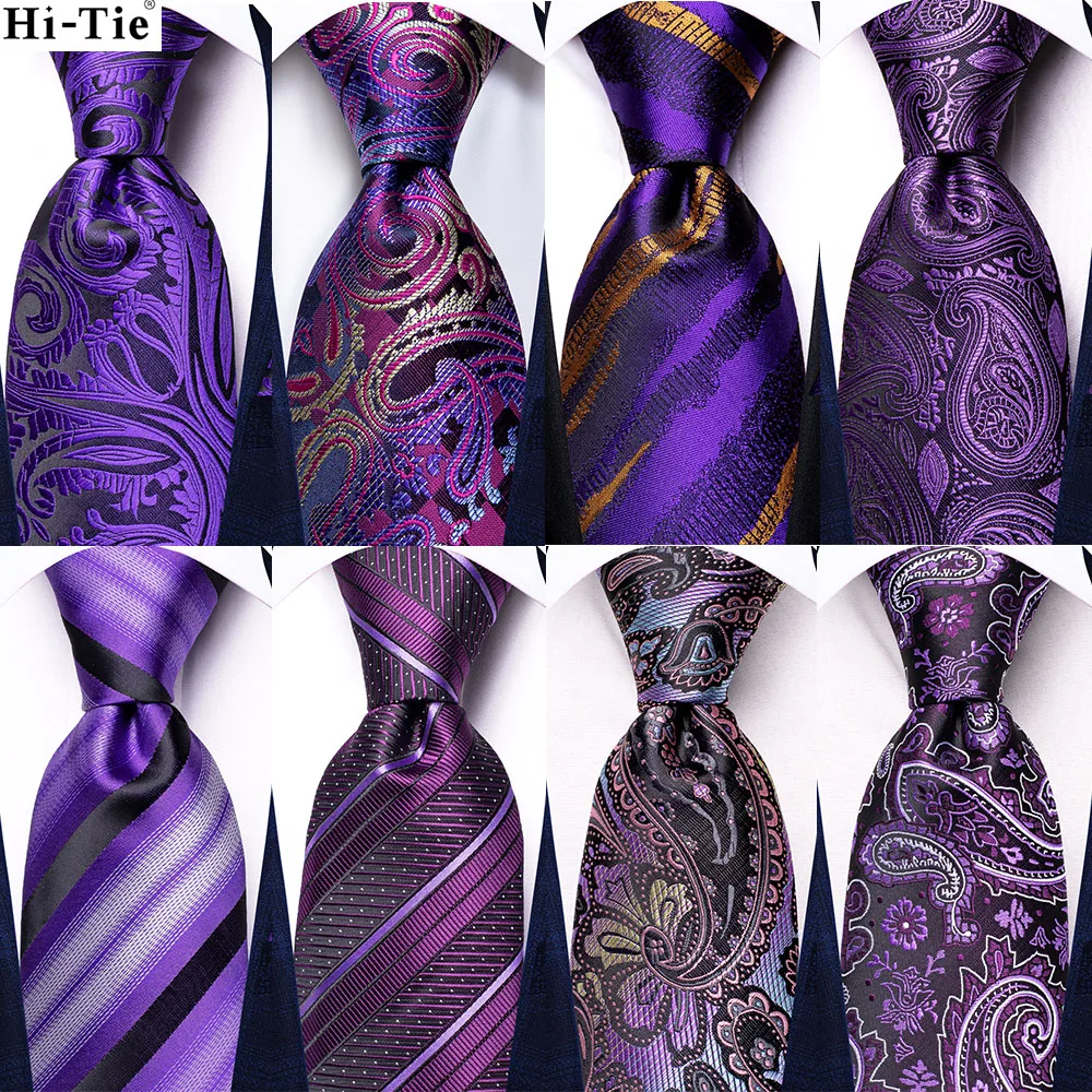 

Hi-Tie Designer Paisley Purple Black New Fashion Brand Ties for Men Wedding Party Necktie Set Handky Cufflinks Gift Wholesale