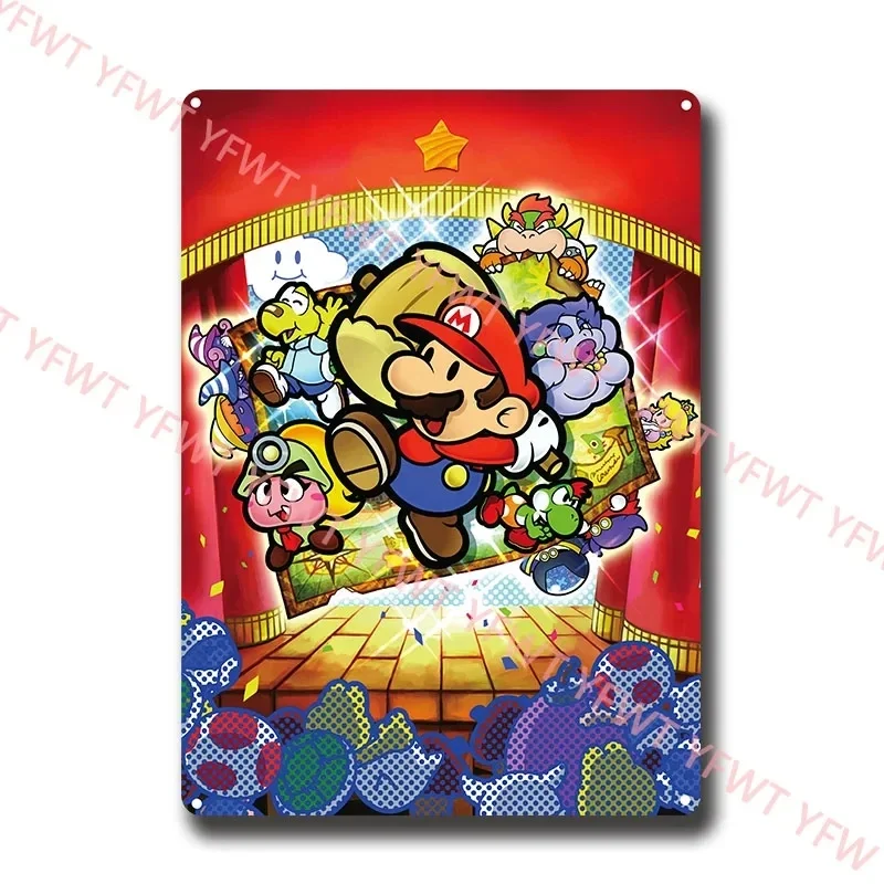 MINISO Classic Anime Game MM-Marios Character Plumber Gamer Metal Tin Sign Wall Art Picture for Living Room Decor