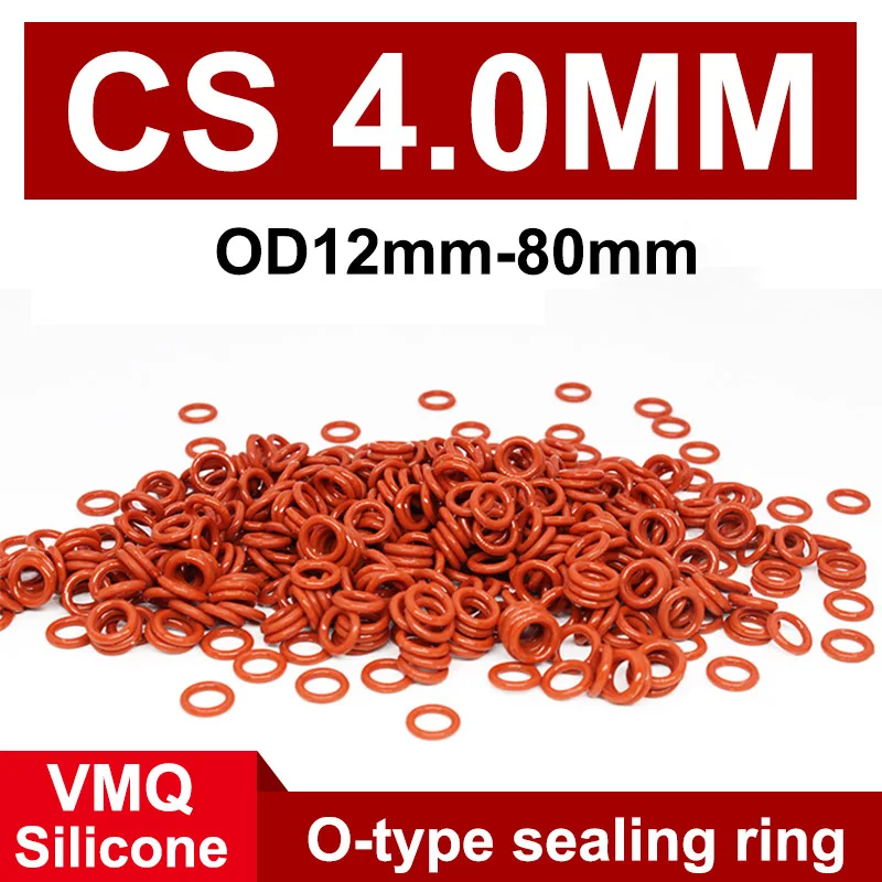 

10pcs OD 12-80mm CS 4mm Red VMQ Silicone O Ring Food Grade Waterproof Washer Rubber Insulate Round O Shape Seal Gasket Wire Dia