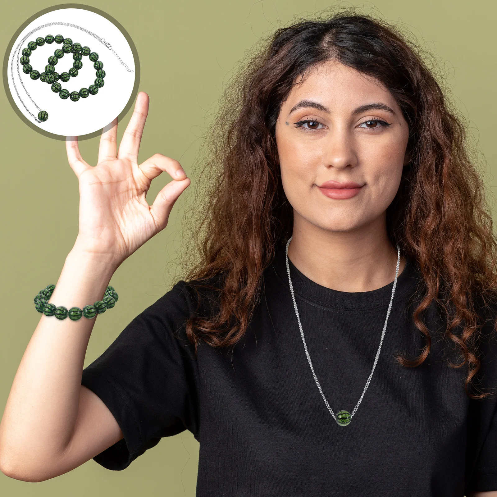 

3Pcs Watermelon Bracelet Handmade Tropical Adjustable Beaded Wristband Fruit Charm Jewelry for Men Women