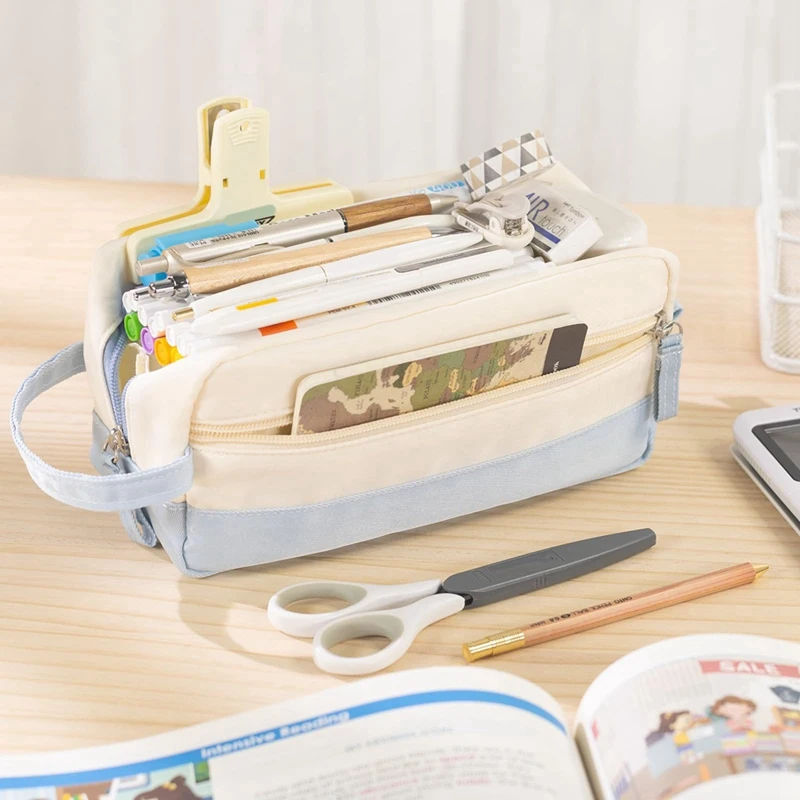 مقلمة ABSK-حقيبة أقلام رصاص ذات سعة كبيرة مع مقبض وحقيبة تنظيم ناعمة للفتيات المراهقات البالغات، أرجواني