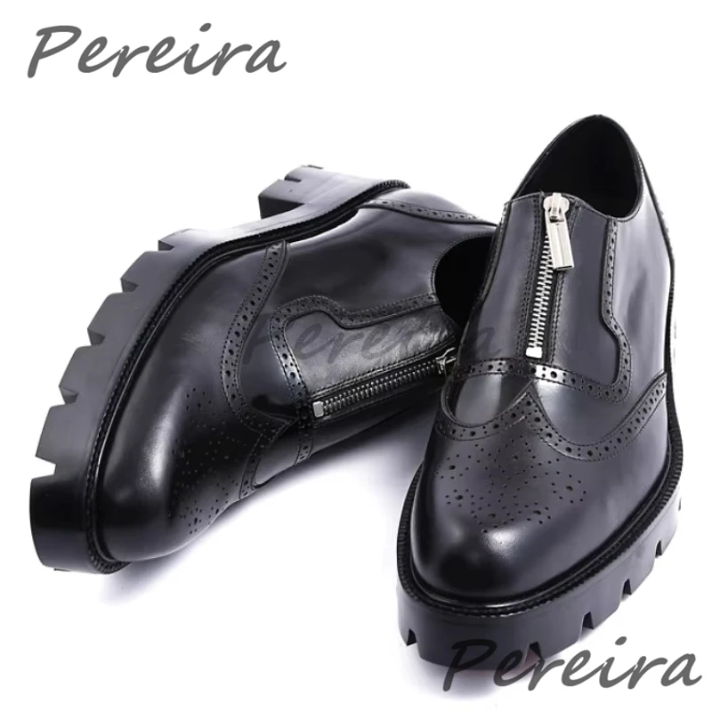 الرجعية منحوتة سميكة سوليد أحذية رجالية العصرية جلد طبيعي سستة ديكور أكسفورد أحذية النمط البريطاني حفلة الأعمال فستان الأحذية #3