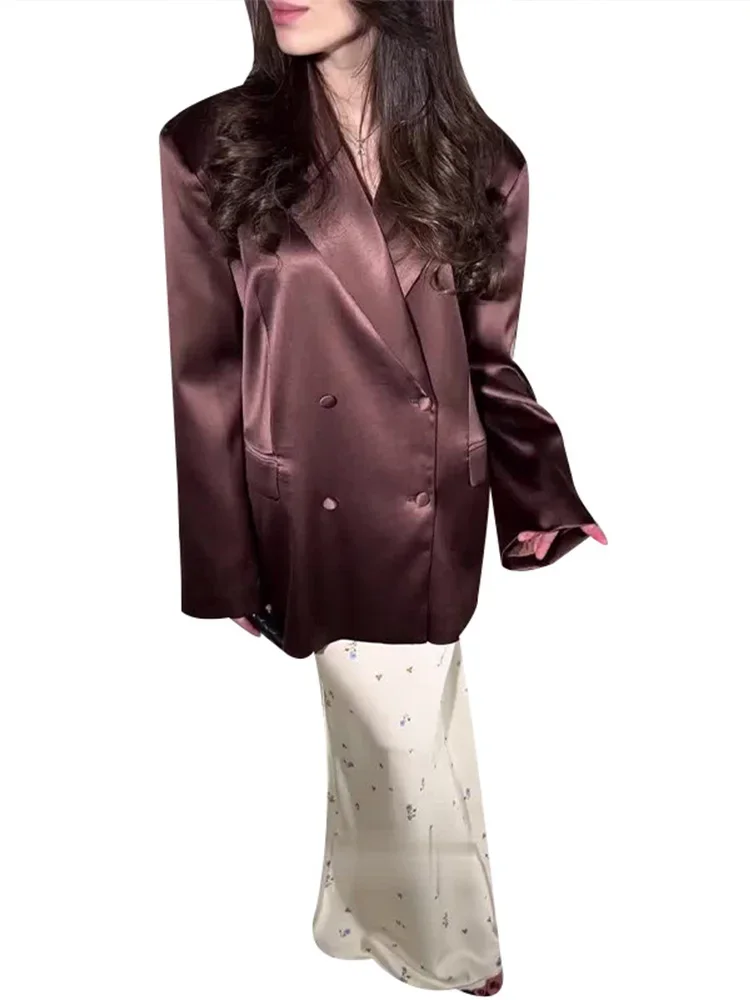 

Элегантный комплект с юбкой и пятнами, женские двубортные свободные куртки с длинными рукавами, длинные юбки с принтом, модный офисный костюм для женщин