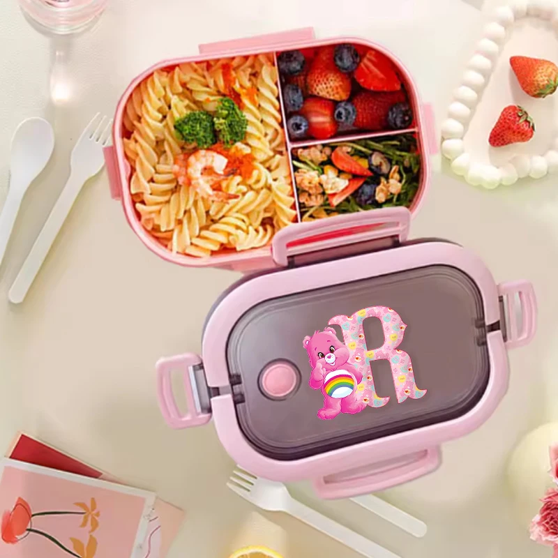 

Care Bears Pink Lunch Box Kawaii Anime 26 Letter Pattern Bento Boxes Student Adult Large Capacity Leak Proof Sealed Lunch Case