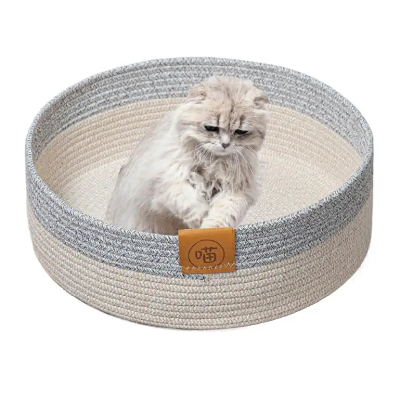 

Soft Woven Cat Basket Pet Cotton Sleeping Scratcher Nest Kitten Sleeping Basket Mat Scratcher Indoor Cotton Rope Scratching Nap