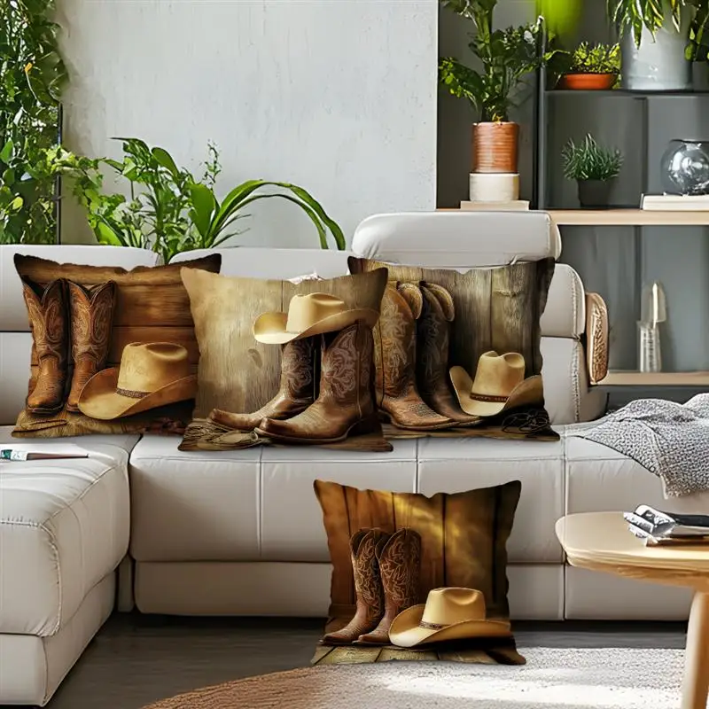 Western Cowboy Cushion Pillowcase Printed Polyester 45x45cm Throw Pillowcover Decorative Sofa Cushion Pillowslip Home Decor