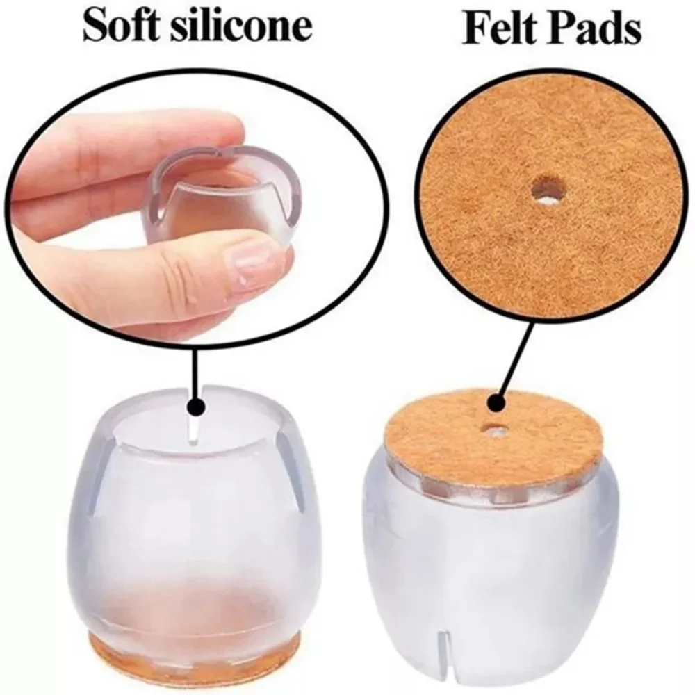 Transparent Silicone Chair Leg Caps Sofa Table Foot Bottom Pads With Felt Furniture Non-Slip Covers Round Wood Floor Protectors