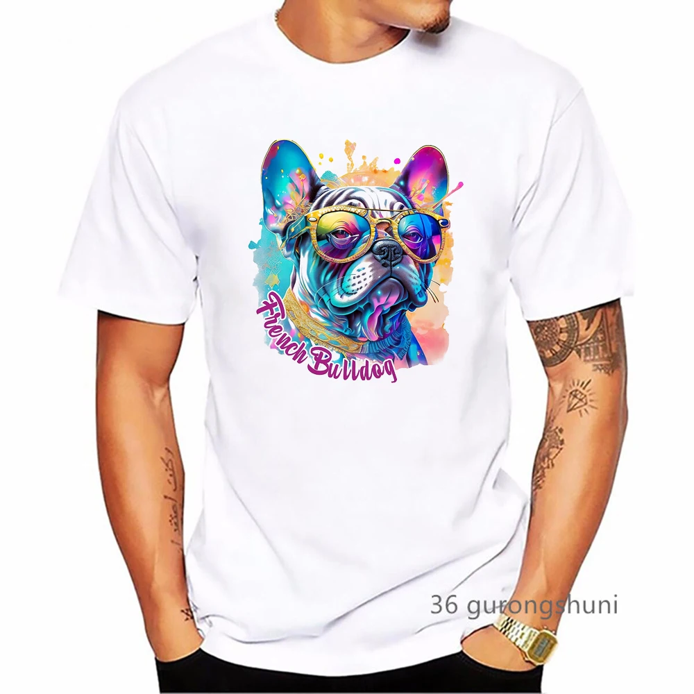 Watercolor Bulldog Graphic Print T Shirt Men Clothes 2024 Funny Dog Pet Tshirt Homme Harajuku Kawaii Clothes Summer Fashion Tops