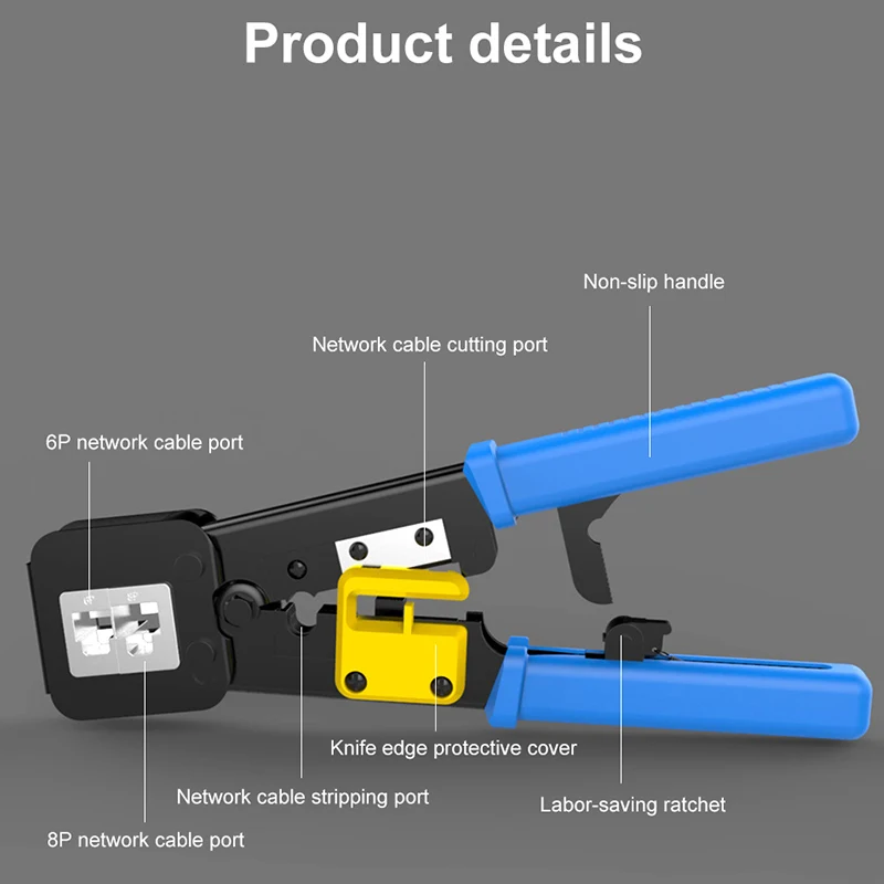 RJ45 RJ11 Crimp Tool Pass Through Cat5 Cat5e Cat6 Crimper Cutter Stripper for  RJ12 8P 6P End Pass Through Connector
