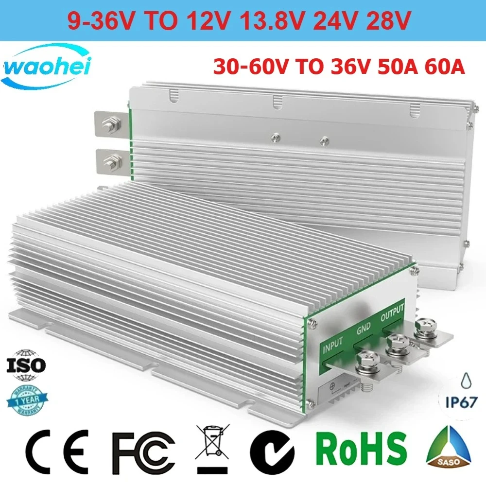 Wide Voltage Input 9-36V to 12V13.8V24V28V 50A-100A Voltage Regulator Buck 30-60V to 36V50A 60ADC DC Power Converter Transformer