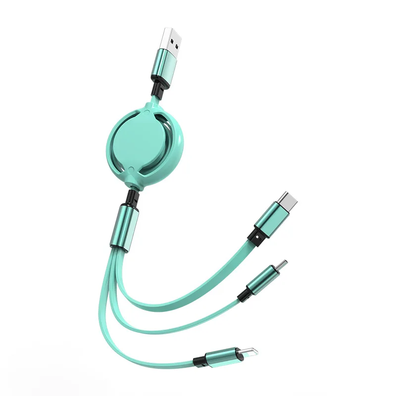 สายชาร์จ USB 3in1 สายชาร์จแบบพับเก็บได้ สาย USB ที่จําเป็นสําหรับการเดินทางอย่างรวดเร็ว โทรศัพท์แบบพับเก็บได้สําหรับ Apple Android type-C