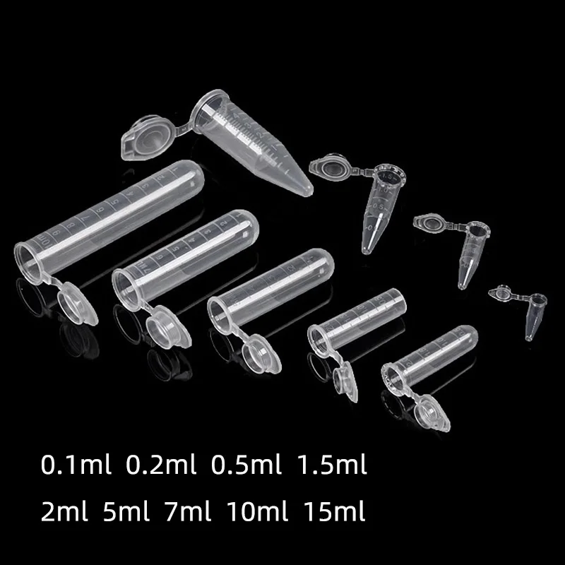 Tube à essai EP en plastique pour centrifugeuse de laboratoire, 0.1, 0.2, 0.5, 1.5, 2, 5, 7, 10, 15ml, tube PCR pour échantillons compilés,