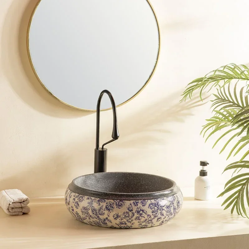 Ceramic platform wash basin, bathroom sink, small size on the stage bathroom wash face wash hands, balcony basin art