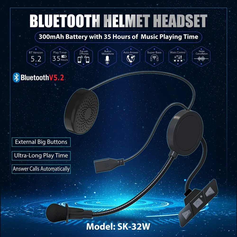 Kebidumei Motorcycle Bluetooth 5.2 Helmet Headset Wireless Handsfree Stereo Music Player Moto Noise Reduction Haedphone with Mic image 2
