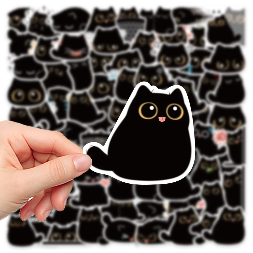 10/20/40/80 Uds. Pegatinas Kawaii bonitas de gato negro Vintage para cuaderno DIY Scrapbooking motocicleta portátil equipaje pegatinas de grafiti