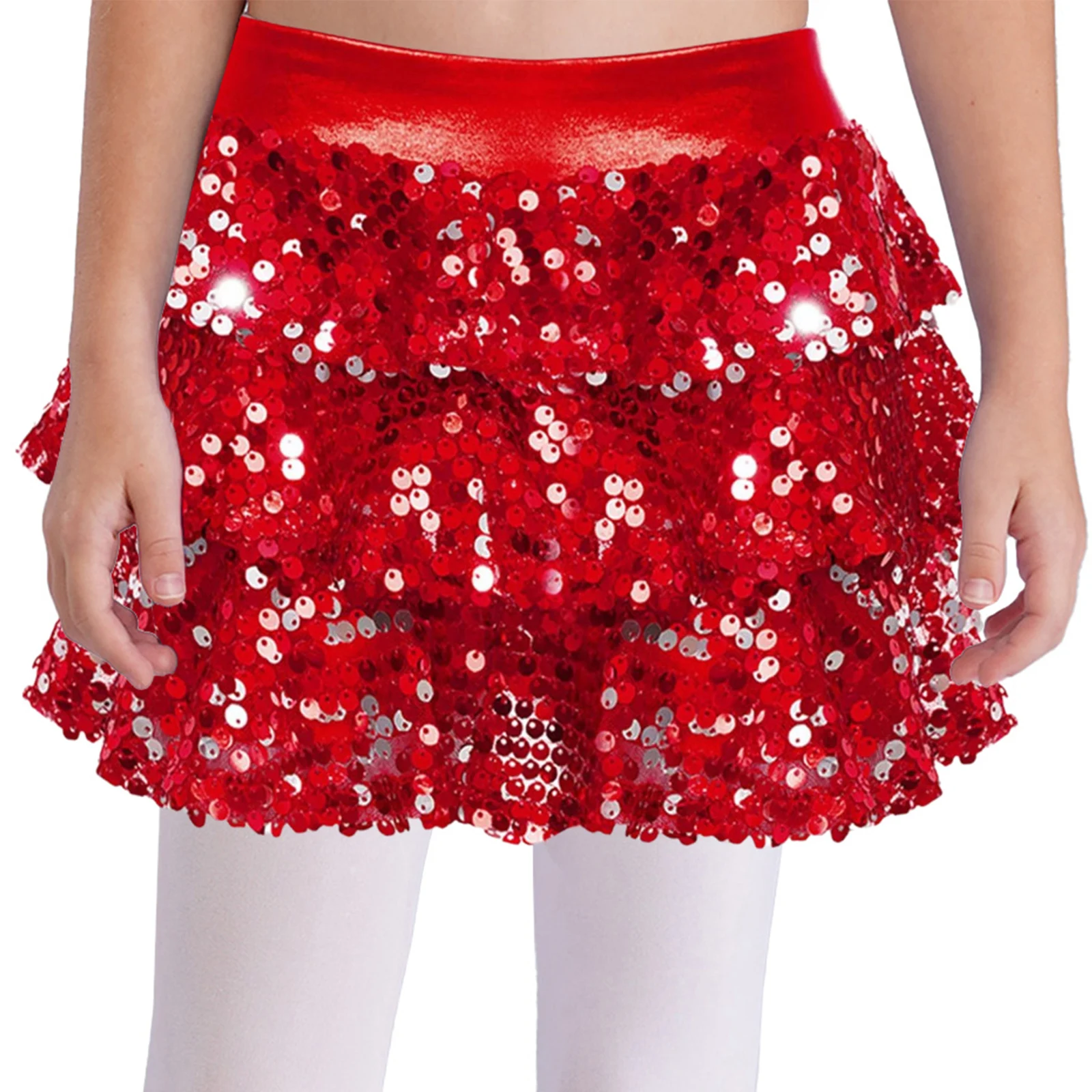 Kinder Mädchen Glänzende Pailletten Tiered Rüschen Latin Jazz Rock Shorts Metallic Culottes Hip Hop JAZZ Dance Bühnenkostüm – Detail 27