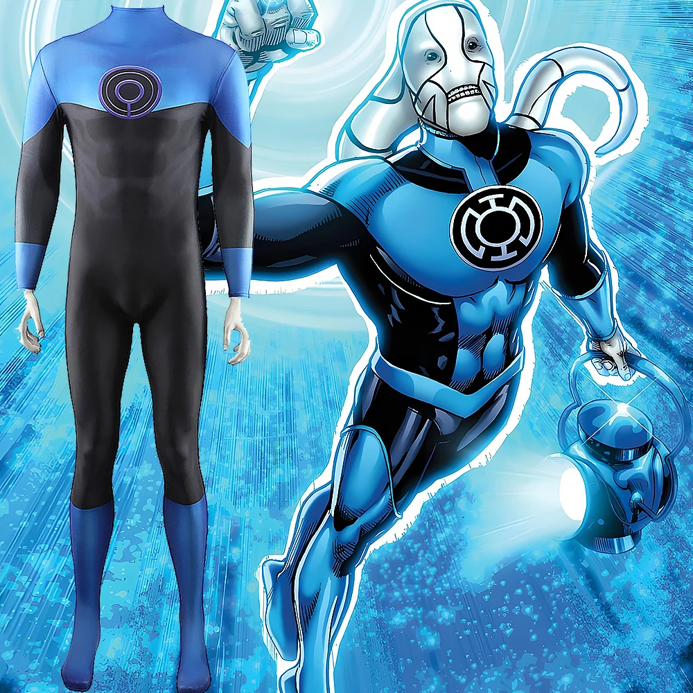 

Blue Lantern Corps Cosplay John Stewart Costume Blue Lantern 3D Printed Spandex Bodysuit Zentai Outfits Halloween Costume Adult