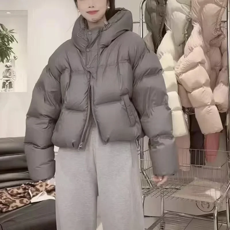 Koreaanse dames pufferjack winterparka trendy dons katoen gewatteerde cropped jas met capuchon 2024 nieuwe losse dikkere warme korte jas