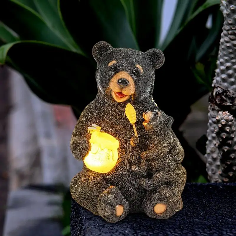 

LED Solar Bear Garden Statue with Solar Lights Decorative Resin Loving Bear Figurine Sculpture For Yard Decorations Outdoor