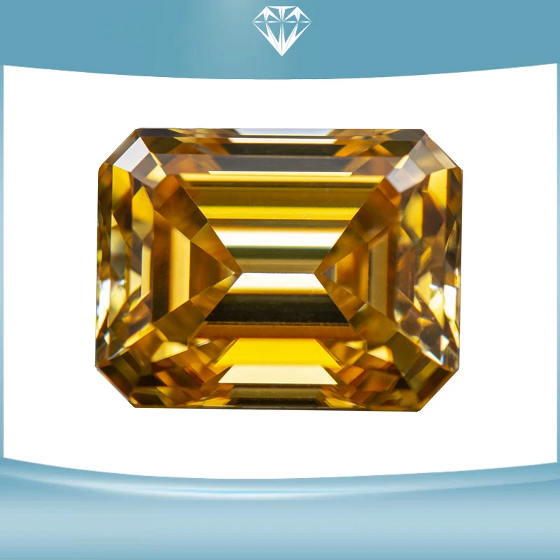 

Moissanite Stone Emerald Cut Champagne Color Gemstone Lab Grown Diamond Charms Woman Jewelry Making with GRA Certificate