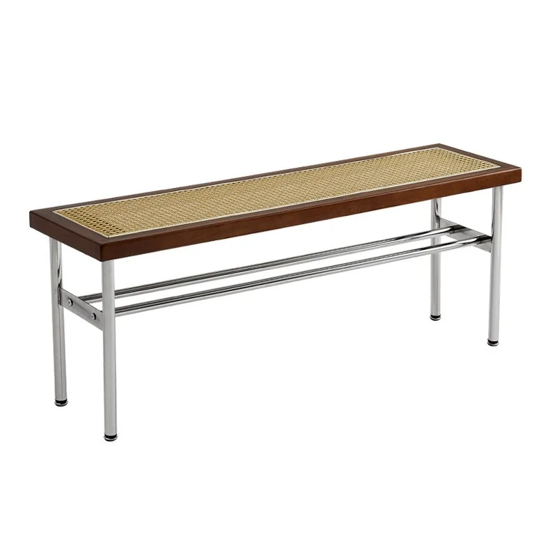 

Retro, solid wood, shoe changing stool, medieval, rattan, bedroom, end of bed, stainless steel