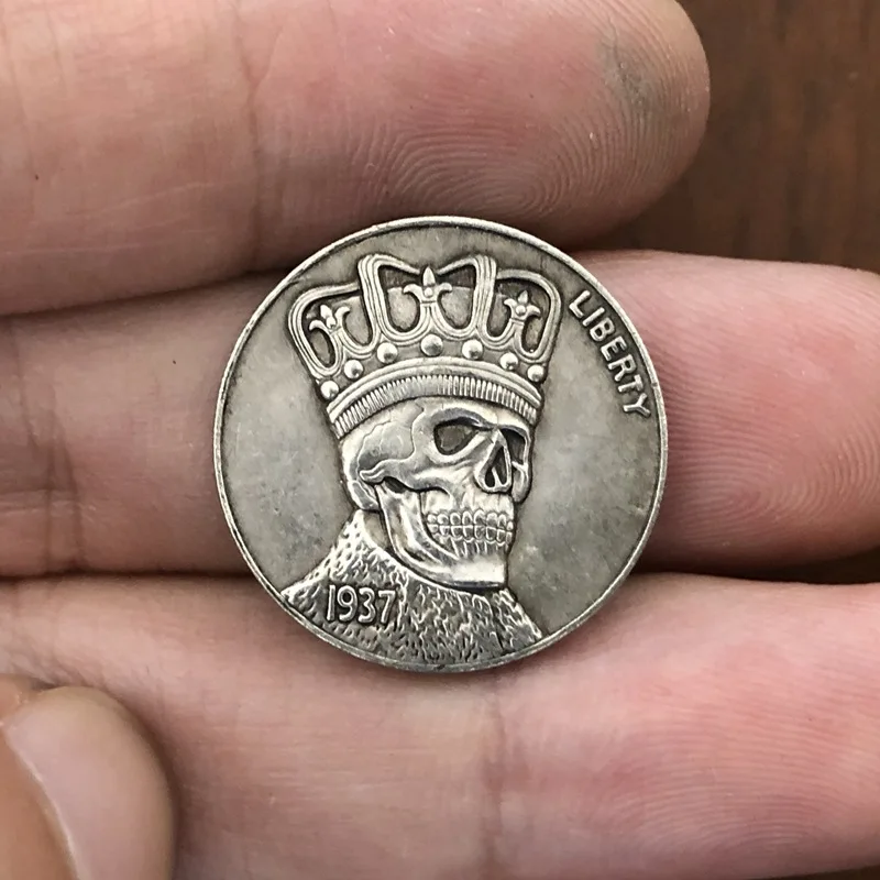 21MM Antique Silver Coin Skull Buffalo Wanderer Commemorative Coin 1937D Tripod Home Collection Crafts Gift for Friends