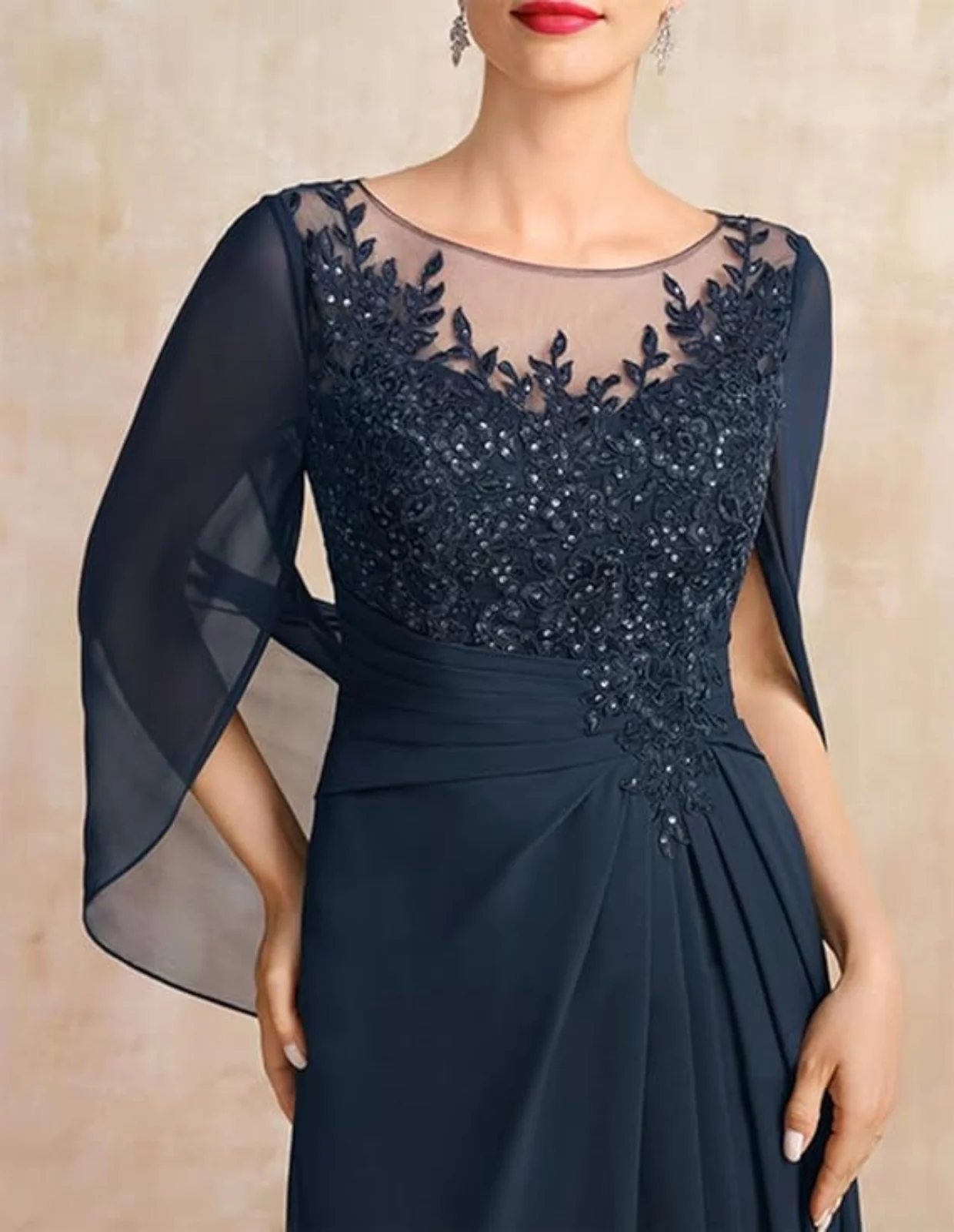 Mother of The Bride Dresses Pleated Sequins Plus Size Wedding Guest Dress Lace Appliques Long Chiffon Evening Party Gowns