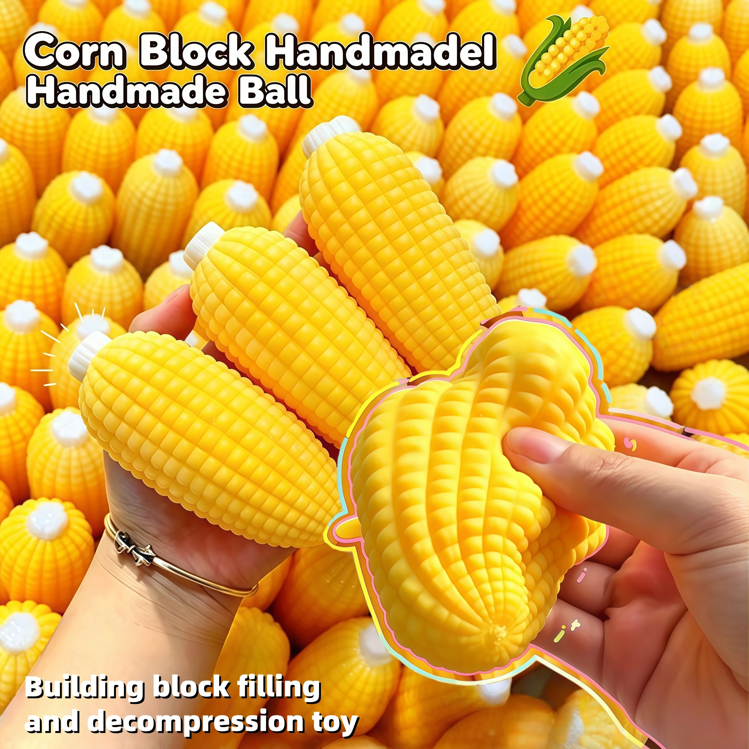 Corn Building Block Pressure Ball Fidget Toy, Squeeze Ball Round Crisp Sound Block Filling, Asmr Adult Stress Relief Toy