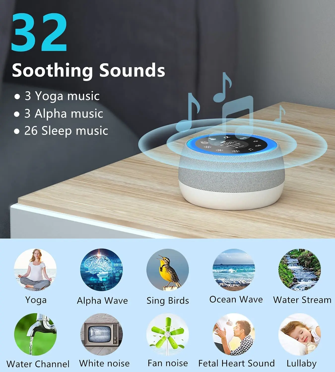 2 in 1 White Noise Machine Sleep Sound Machine with 7 Colors Night Light 32 Soothing Sounds sleep machine