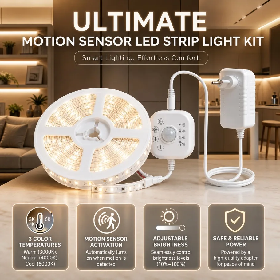 DC24V Flowing Water Effect LED Strip with Motion Sensor US/EU Plug for Stair Corridor Entrance Wardrobe Cabinet Bedroom Lighting