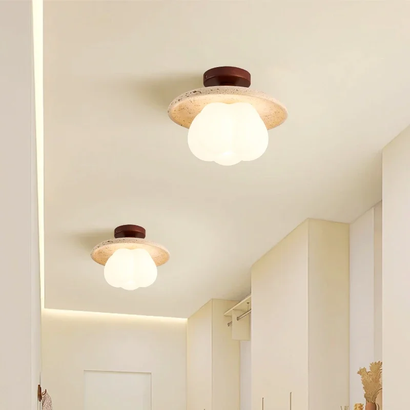 Nature Yellow Stone Ceiling Light LED Wabi Sabi Travertine Aisle Corridor Chandeliers Home Passageway Decoration Ceiing Lamp