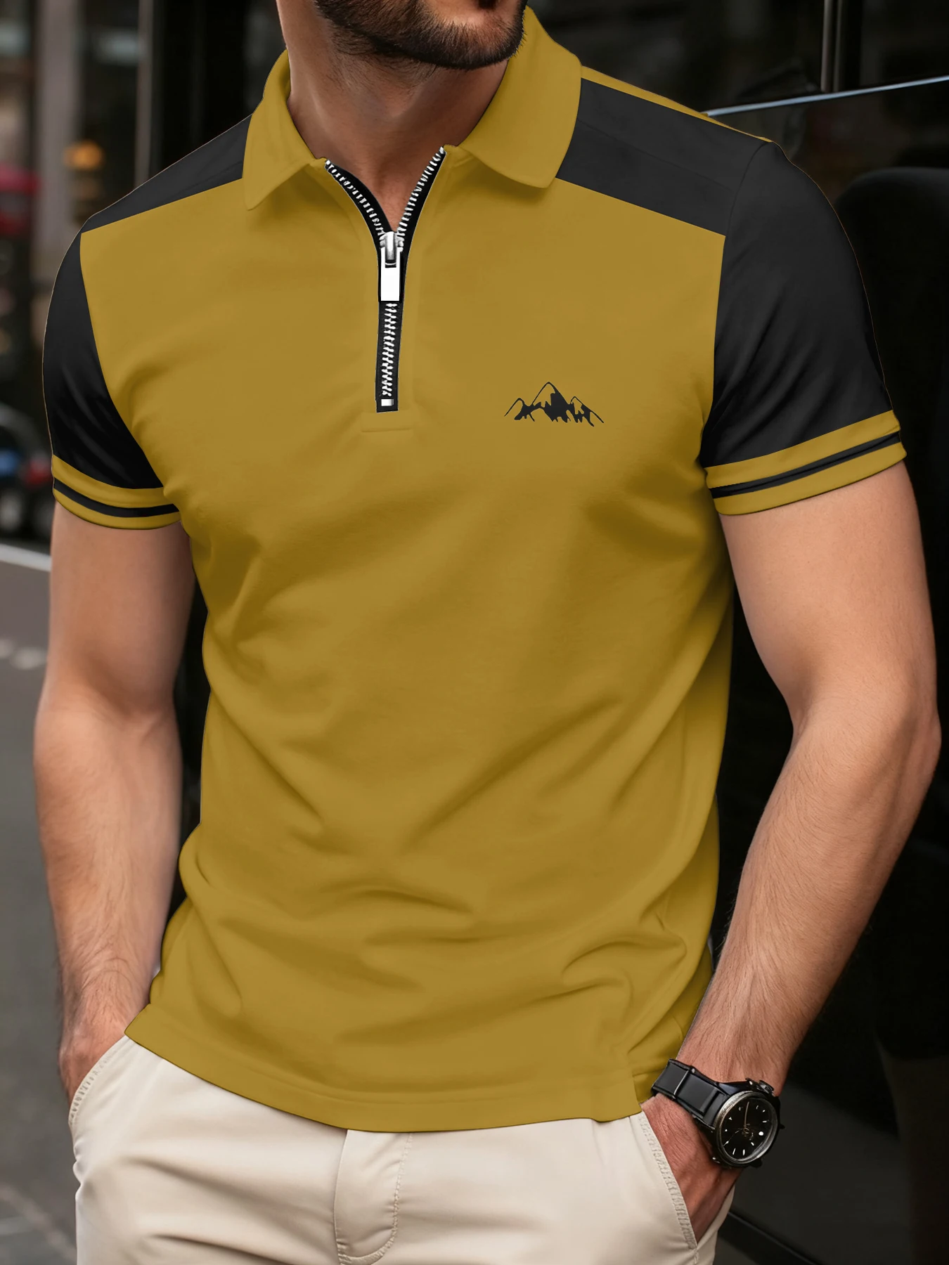 

Summer Men's Solid-Color Polo Shirt Short-Sleeved Stand-Up Collar Button T-Shirt Men's Casual Street Polo Shirt Men's Clothing