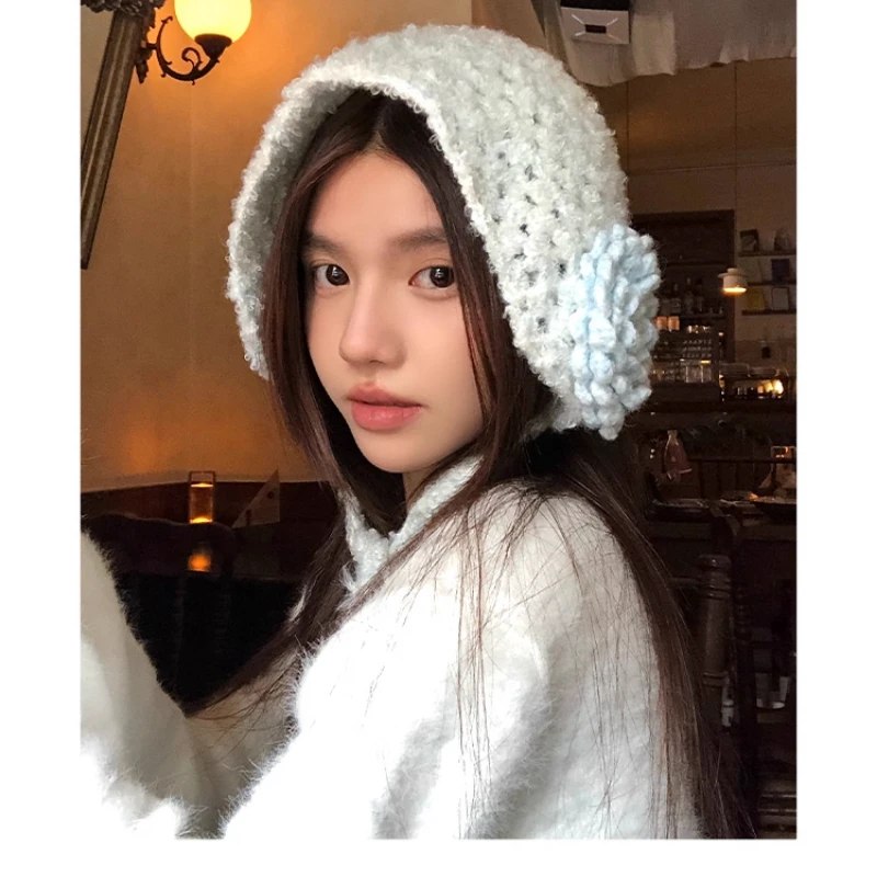 

Корейские милые и милые вязаные наушники ручной работы с объемным цветком, женская весенне-осенняя повязка на голову на шнуровке с вырезом