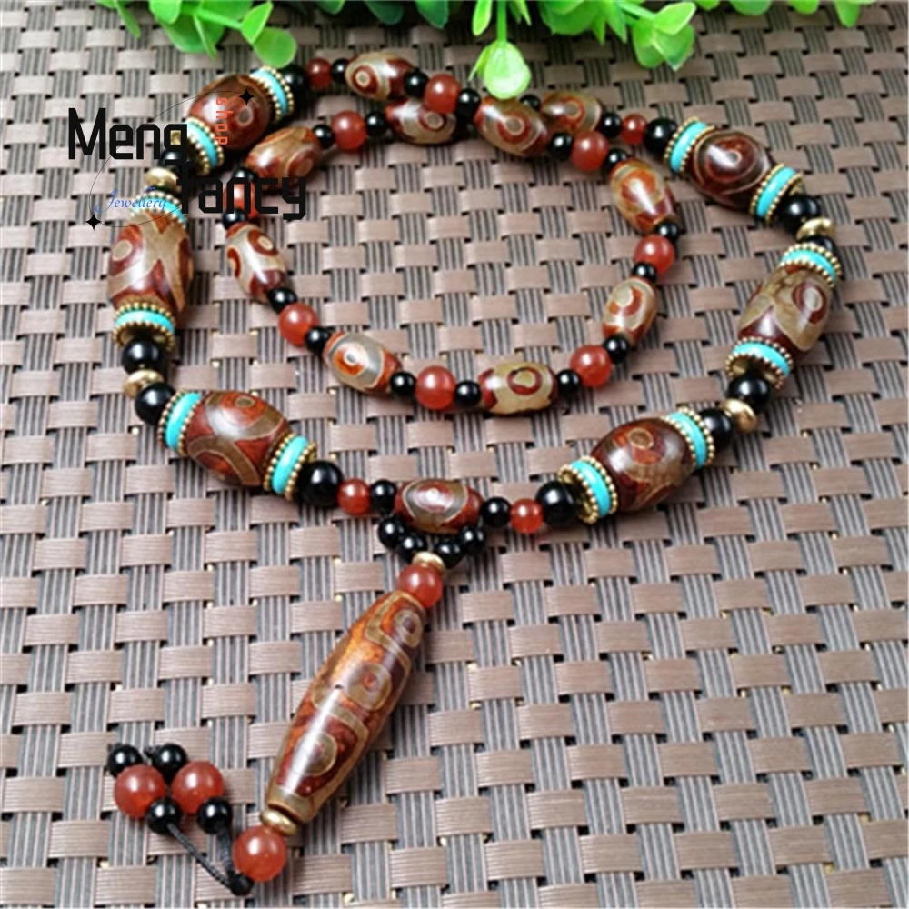

Natural Agate Retro Frosted Nine-eyed Celestial Pearl Necklace Ancient National style Sweater Chain Best Selling Fashion Jewelry