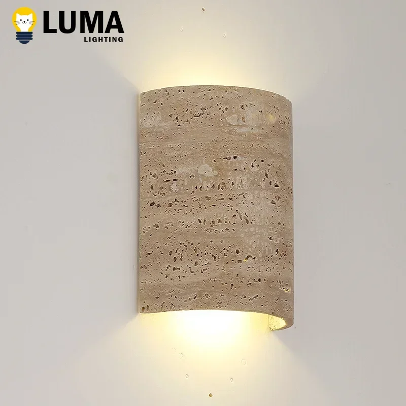 Outdoor/Indoor Wabi-sabi StyleYellow Travertine Wall Lamp Natural Stone Wall Sconce for Bedroom Home Decor Courtyard LED Lights