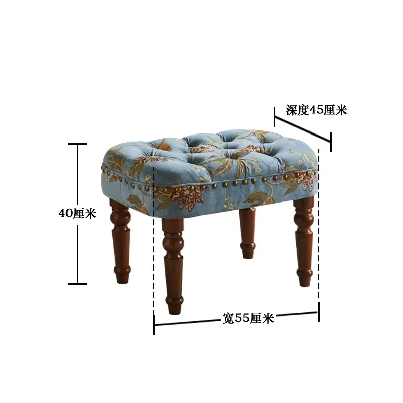 American all-solid wood bedside stool Fabric soft bag sofa stool European retro light luxury living room coffee table pedal benc