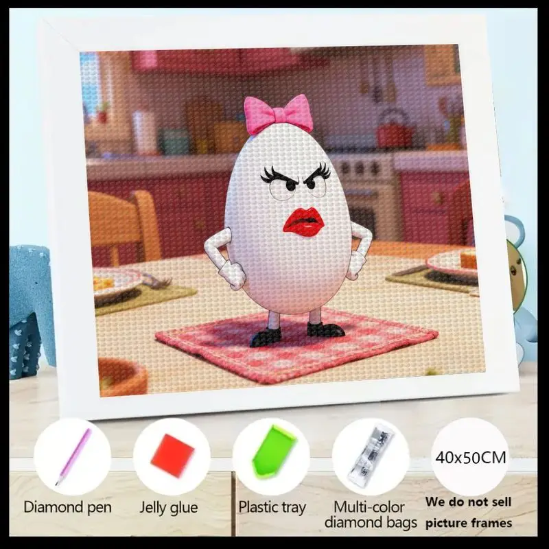 

1 шт. 5D DIY Набор для алмазной живописи, забавный мультяшный персонаж Angry Egg с розовым бантом и красными губами, полный дрель, художественный набор с кристаллами и драгоценными камнями для
