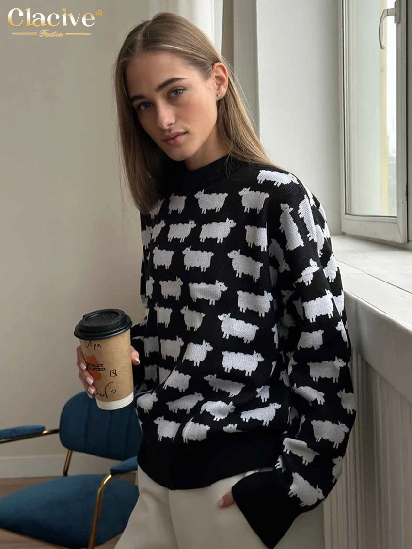 

Clacive Winter Clothes Woman Casual Loose O-Neck Long Sleeve Black Sweater Lady Elegant Classic Sweaters Female Clothing 2025