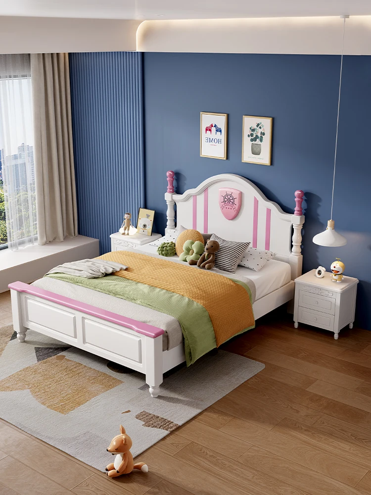 American solid wood bed modern simple 1.5m baby bed Princess bed Small single bed 1.2 children's bed pastoral style