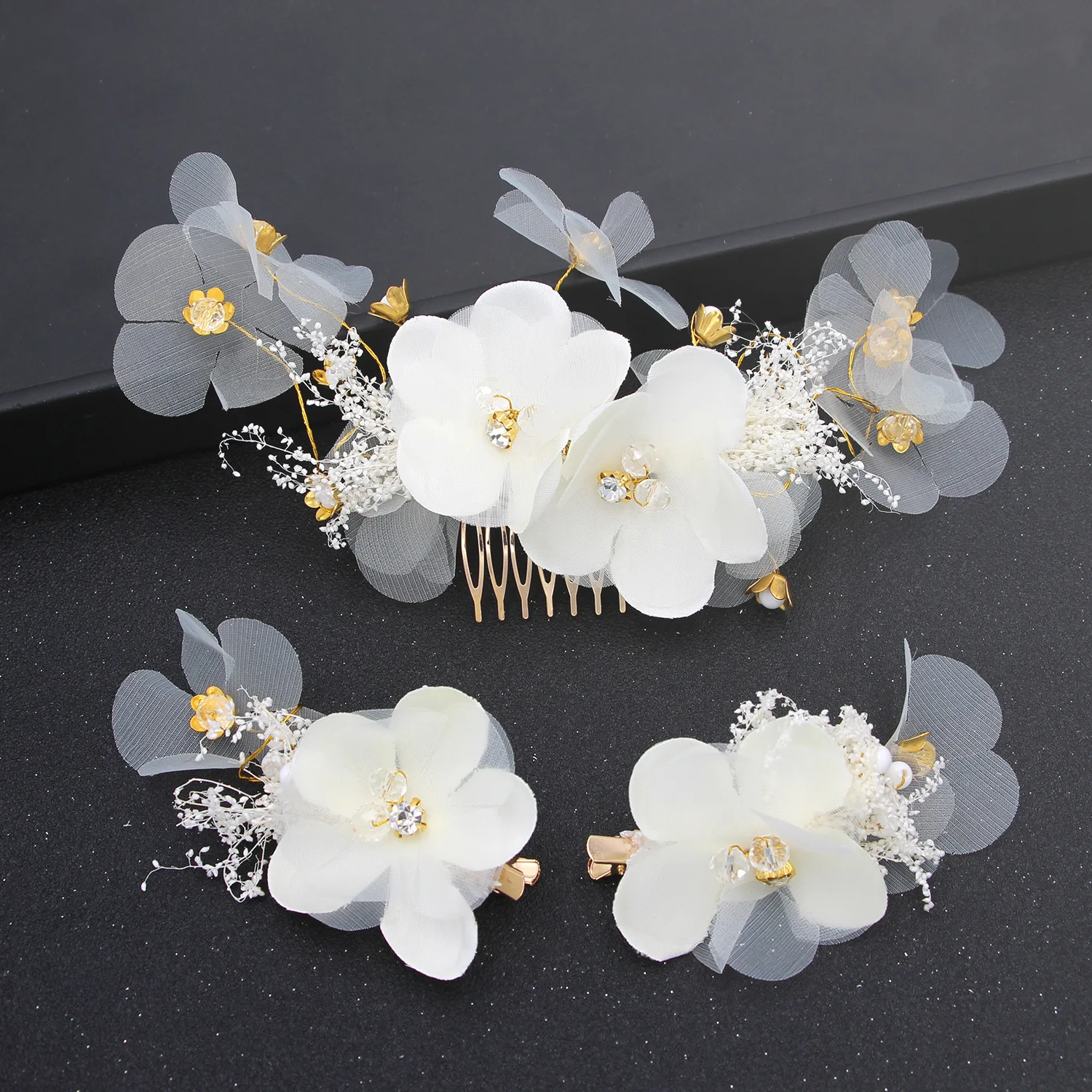 White Flower Comb Barrette Sets Hair Clips Hairpin Bride Headwear Handamde Bridal Wedding Hair Accessories Jewelry Headpiece