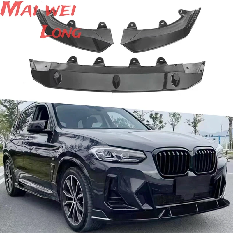 Front Bumper Splitter Lip Spoiler Diffuser Guard Body Kit Cover For BMW X3 G01 X4 G02 dark kni 2021 2022+ Gloss Black ABS Tuning