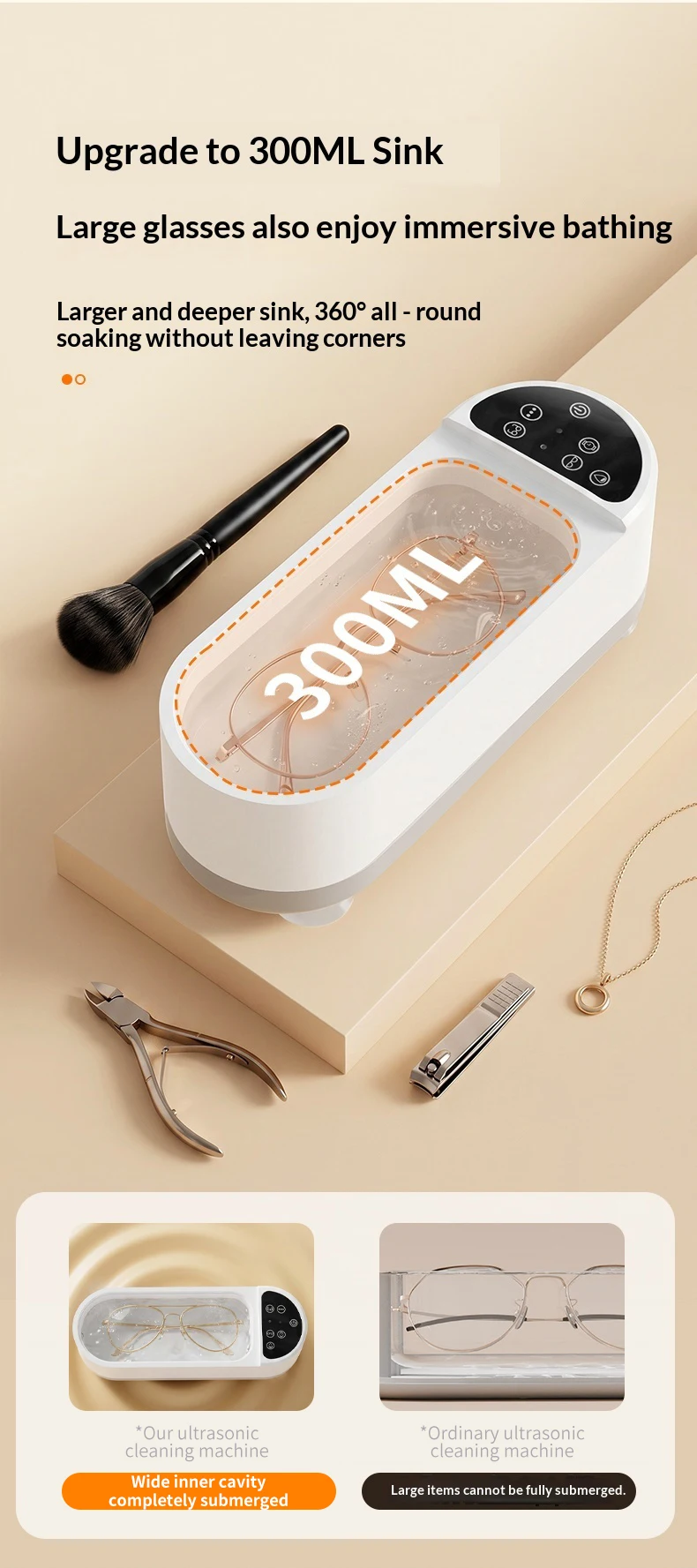 Tragbarer Ultraschallreiniger, USB-aufladbares Vibrationsreinigungsgerät für Brillen, Schmuck, Uhren und Make-up-Pinsel – Detail 8