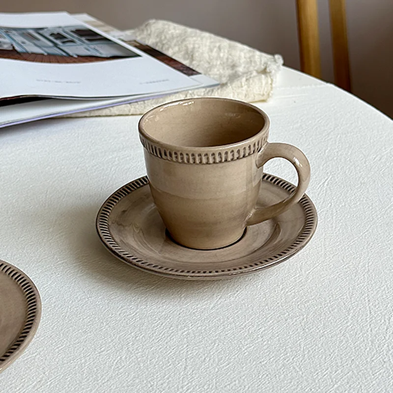 

LMM orange coffee color retro coffee cup saucer set afternoon tea cup saucer small capacity