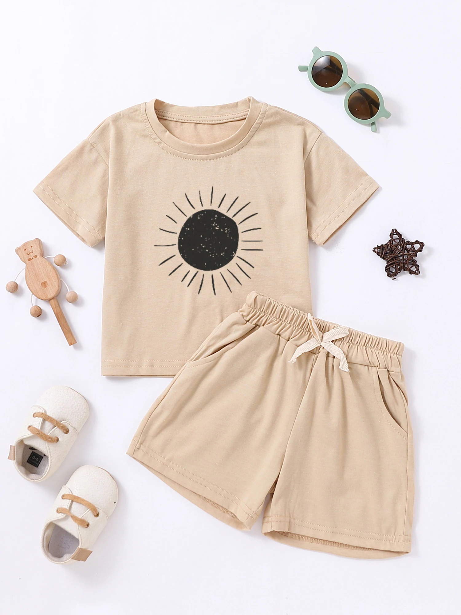 Toddle 2Pcs Sets Sun Print Summer New Kids Short sleeved T-shirt Fashion Casual Comfortable Children's Shorts Short sleeved Set