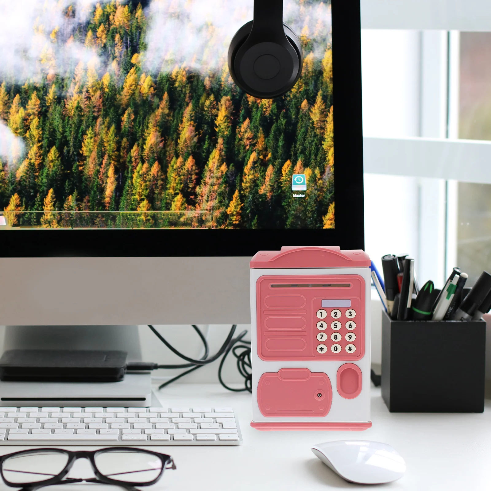 صندوق توفير العملات المعدنية للأطفال من Piggy Bank بصمة الإصبع وكلمة المرور الآمنة لبنك المال الكرتوني للفتيات والأولاد