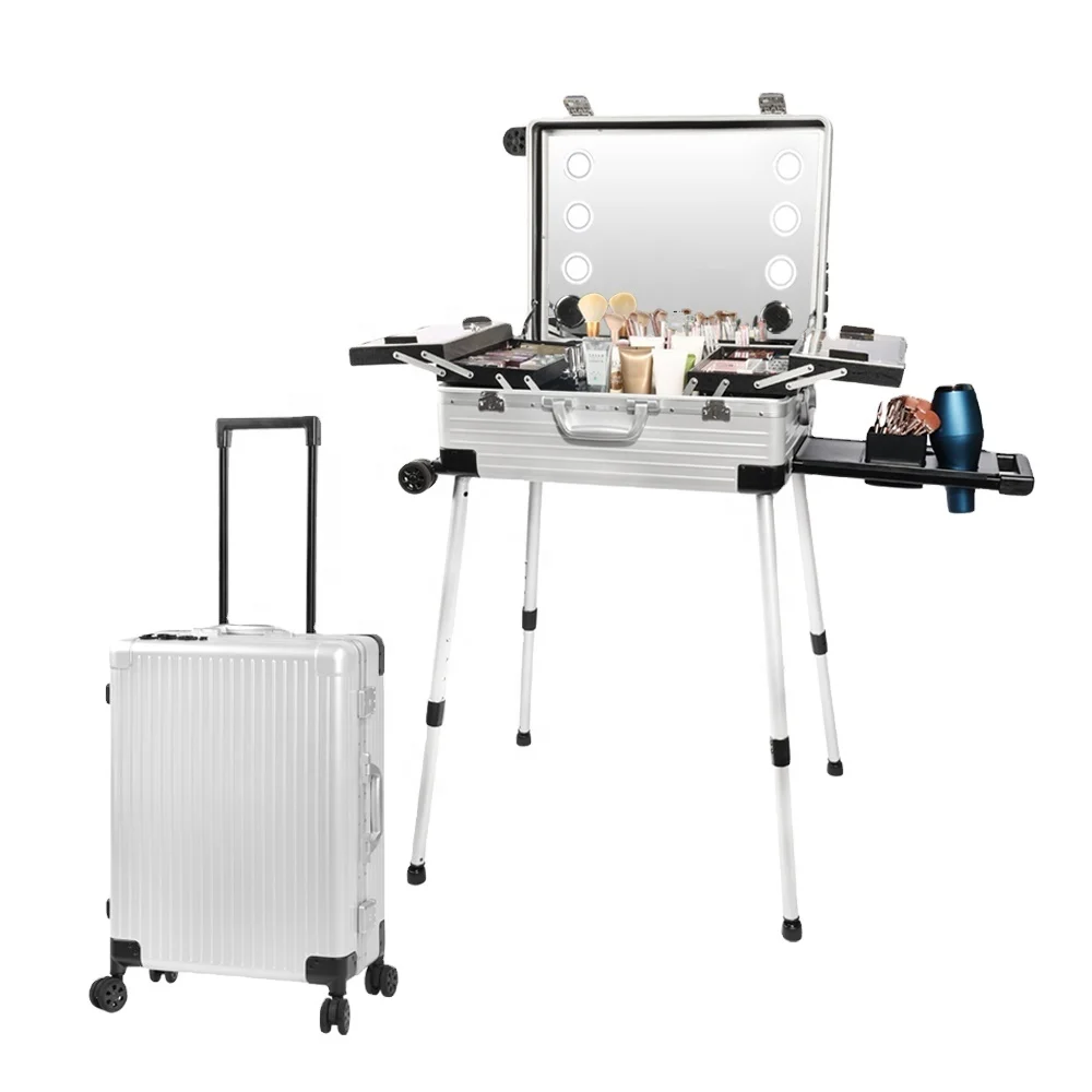 for Source factory Makeup travel Trolley bags with LED Light Mirror Suitcase