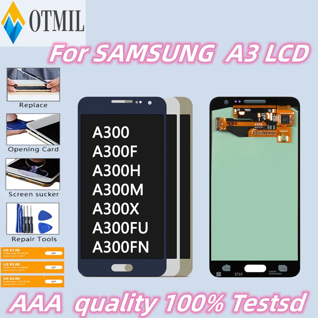 

4.5"Super Amoled For SAMSUNG Galaxy A300 LCD Display Touch Screen Digitizer A300F A300H For SAMSUNG A300 Display A3 2015 LCD