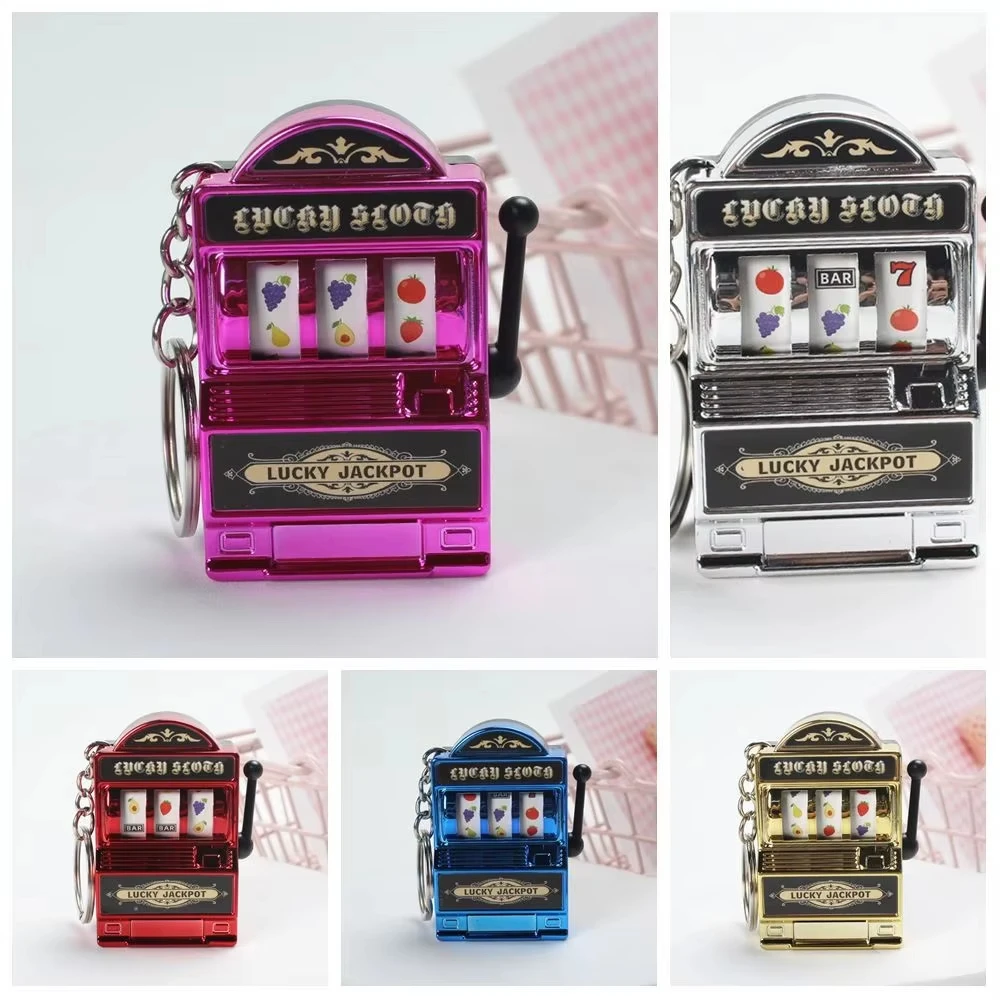 FTCY Mini Fruit Slot Machine Keychain For Women Men Funny  Lucky Jackpot Keyrings Adult Gift Wholesale