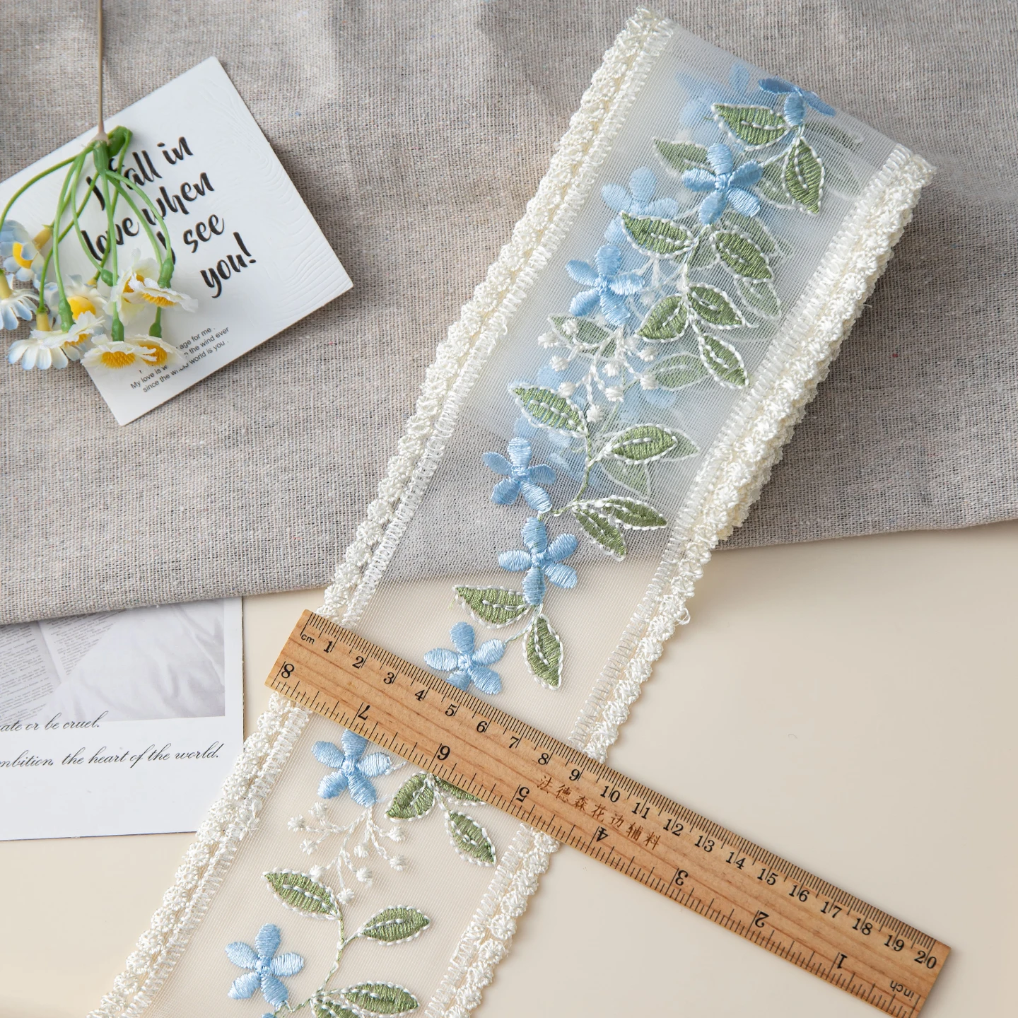 9CM Wide Lace Embroidery Flower Ribbon For DIY Hair Clip Headwear Bow Making Decorative Trim Sewing Fabric Lace Supplies